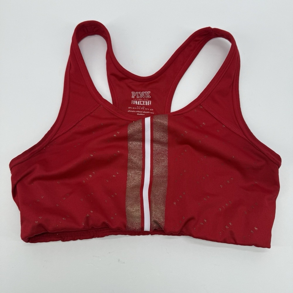Red Gold VICTORIAS SECRET Pink SPORTS BRA TOP Active Stretch Knit‎ Racer TANK S